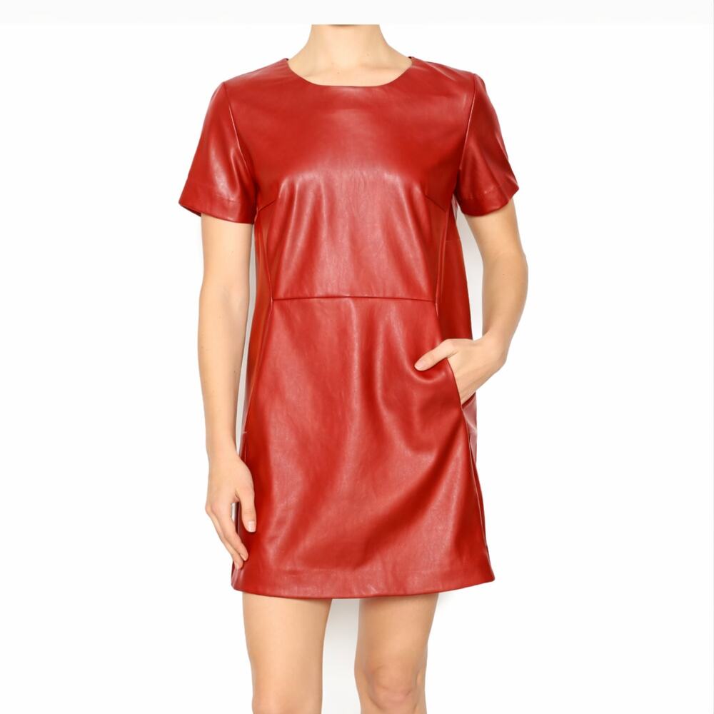 FRNCH Short Sleeve Faux Leather T Shirt Dress Brick Red Size M